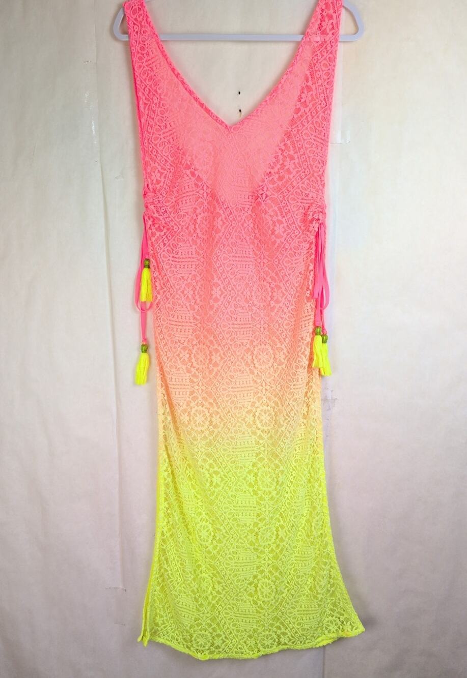 Pilyq sheer lace side tie coverup Size M/L neon ombre Beachy Vacation Tropical